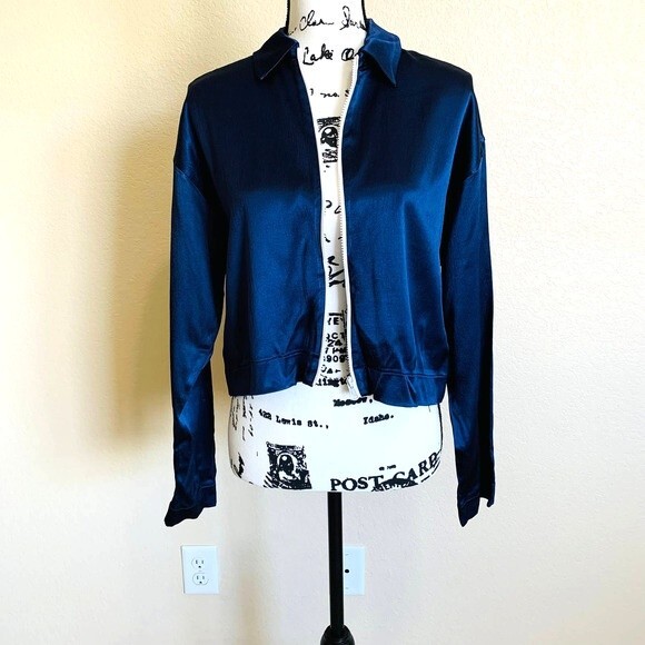 ZARA blue jogger jacket Satin effect zipper lightweight tracksuit jacket size S - Picture 5 of 13